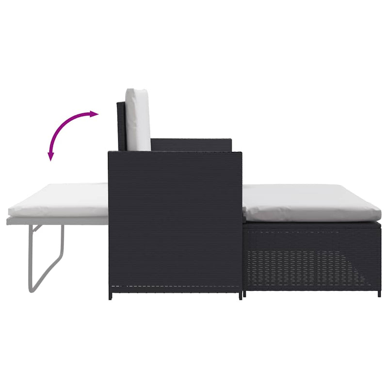 2 Piece Garden Lounge Set with Cushions Poly Rattan Black