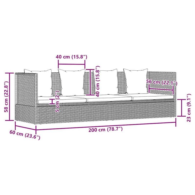 43959 Outdoor Sunlounger Poly Rattan 200x60x58 cm Grey - Untranslated