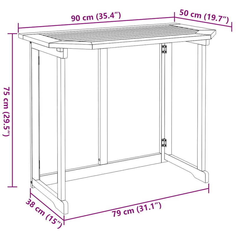 Bistro Table 90x50x75 cm Solid Acacia Wood