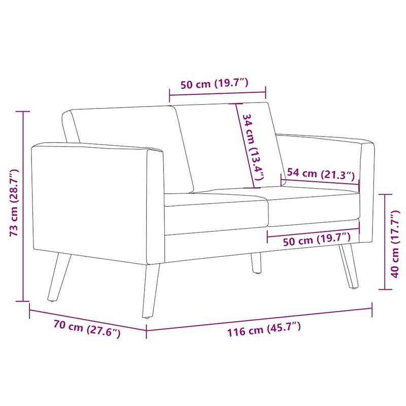 Sofa 2-Seater Fabric Dark Grey