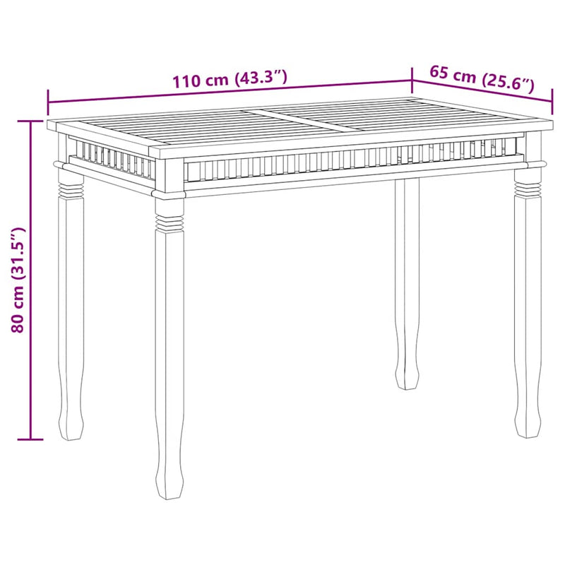 Garden Dining Table 120x65x80 cm Solid Teak Wood