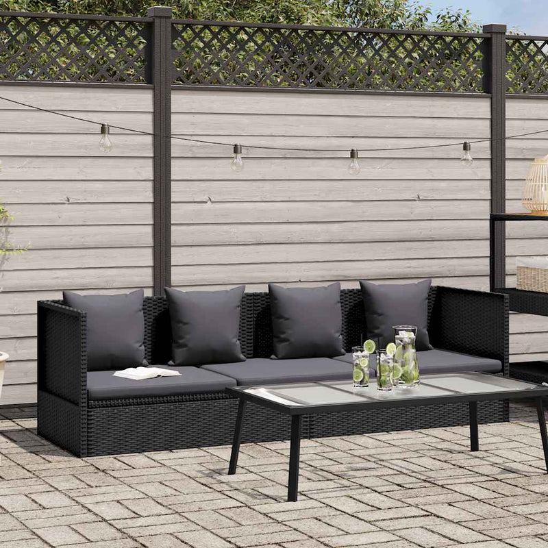 Outdoor Sofa with Cushion and Pillow Poly Rattan Black