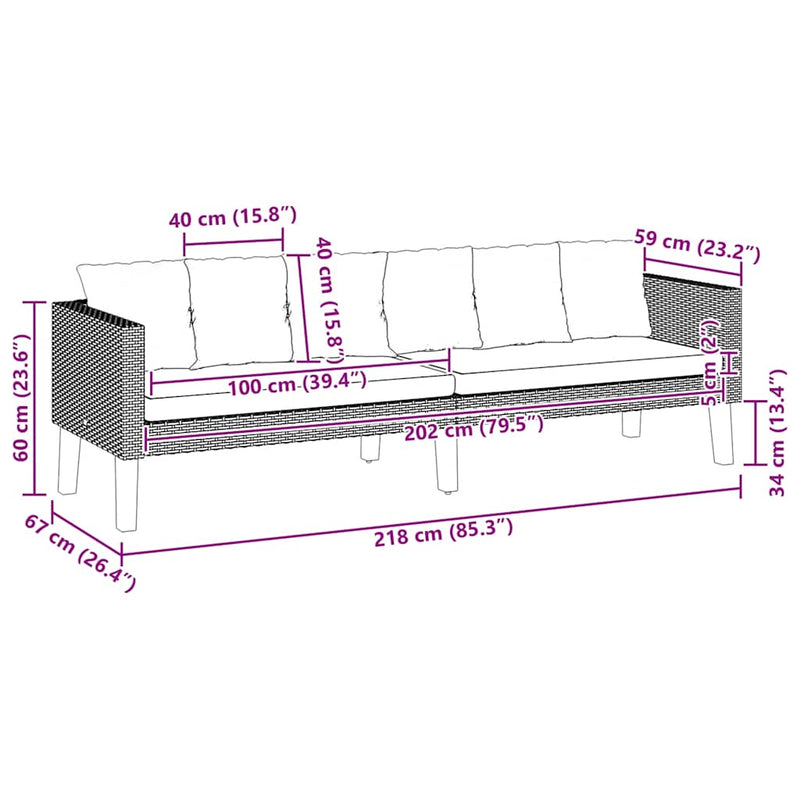 3-Seater Garden Sofa with Cushions Poly Rattan Black