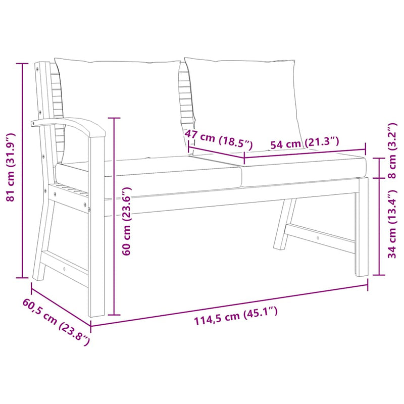 Garden Bench 114.5 cm with Cream Cushion Solid Acacia Wood