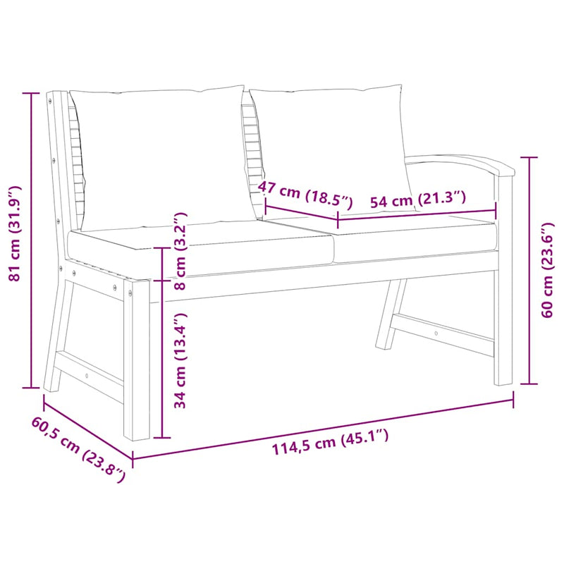 Garden Bench 114.5 cm with Cream Cushion Solid Acacia Wood