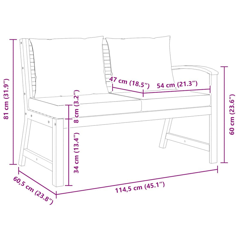 Garden Bench 114.5 cm with Dark Grey Cushion Solid Acacia Wood
