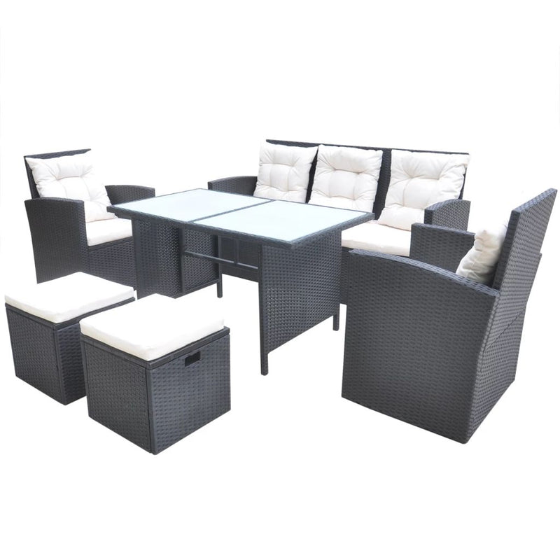 6 Piece Outdoor Dining Set with Cushions Poly Rattan Black