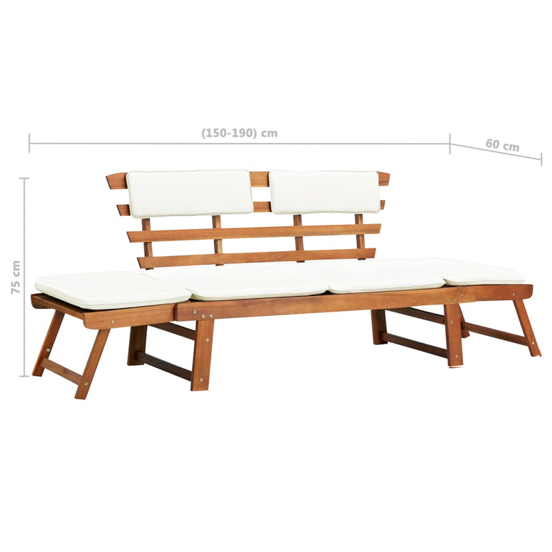 Garden Bench with Cushions 2-in-1 190 cm Solid Acacia Wood.