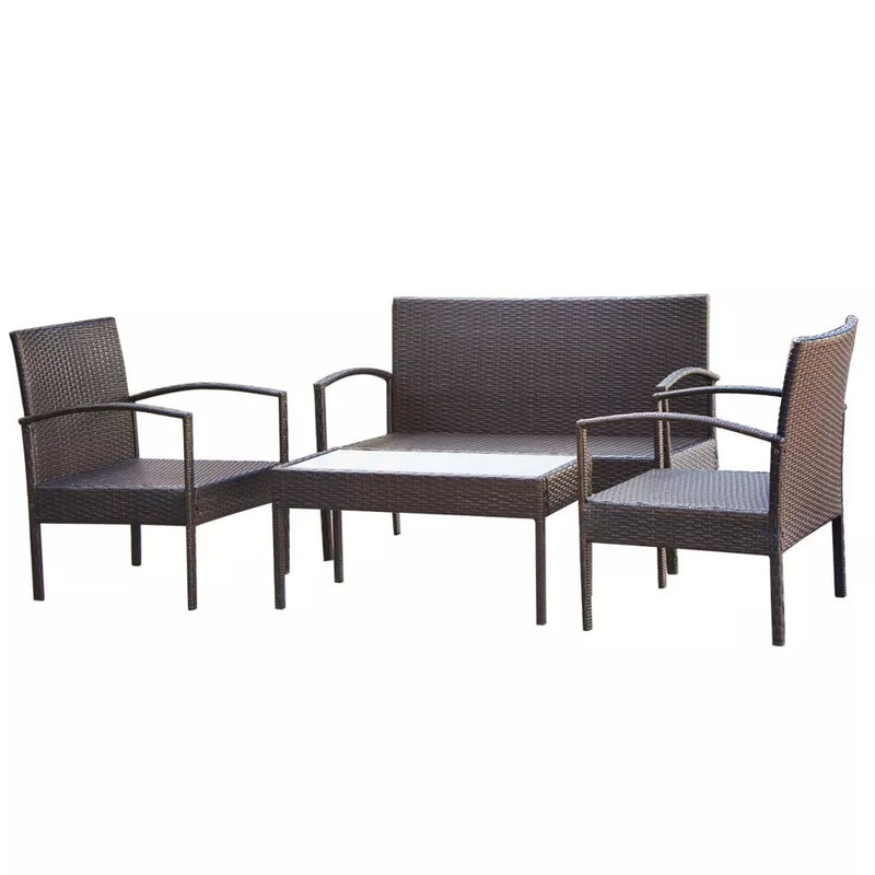 4 Piece Garden Lounge Set with Cushions Poly Rattan Brown