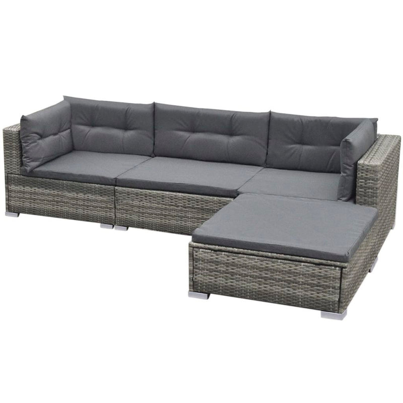 5 Piece Garden Lounge Set with Cushions Poly Rattan Grey