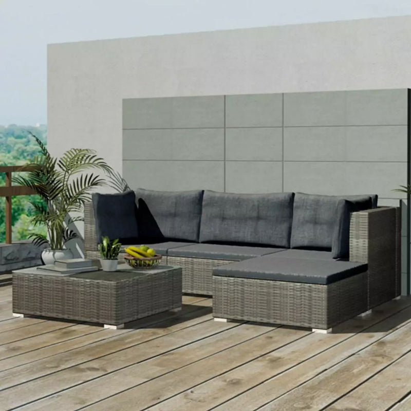 5 Piece Garden Lounge Set with Cushions Poly Rattan Grey