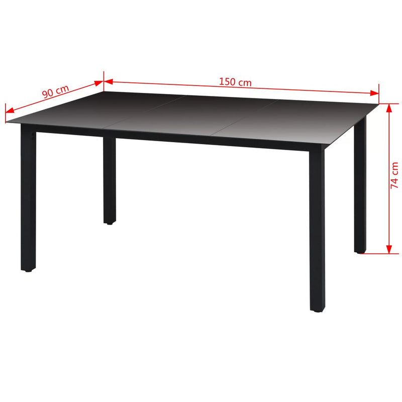 Garden Table Black 150x90x74 cm Aluminium and Glass