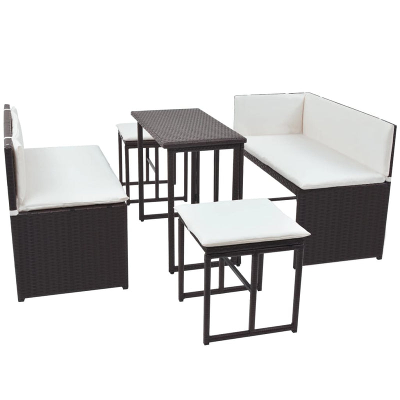 5 Piece Outdoor Dining Set Steel Poly Rattan Brown