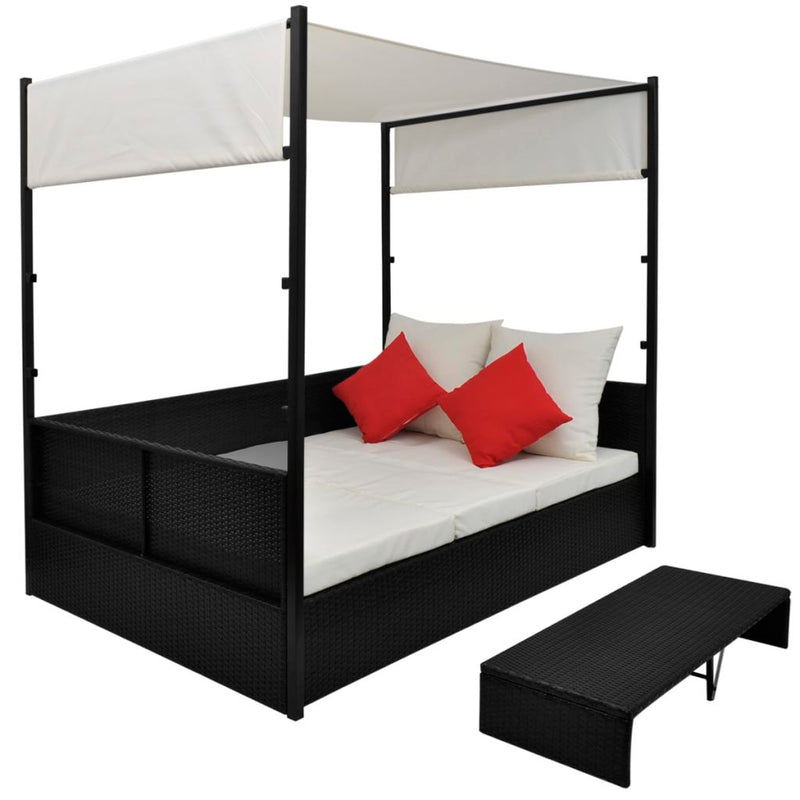 Garden Bed with Canopy Black 190x130 cm Poly Rattan