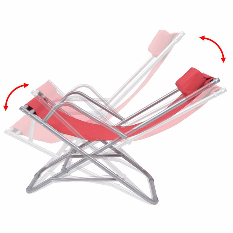 Reclining Deck Chairs 2 pcs Steel Red