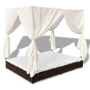 Outdoor Lounge Bed with Curtains Poly Rattan Brown