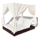 Outdoor Lounge Bed with Curtains Poly Rattan Brown