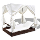 Outdoor Lounge Bed with Curtains Poly Rattan Brown