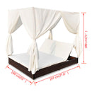 Outdoor Lounge Bed with Curtains Poly Rattan Brown