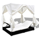 Outdoor Lounge Bed with Curtains Poly Rattan Black