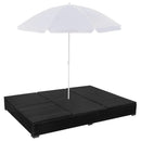 Outdoor Lounge Bed with Umbrella Poly Rattan Black