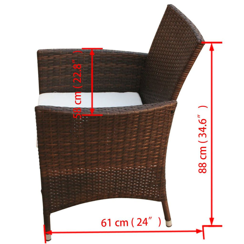 7 Piece Outdoor Dining Set with Cushions Poly Rattan Brown
