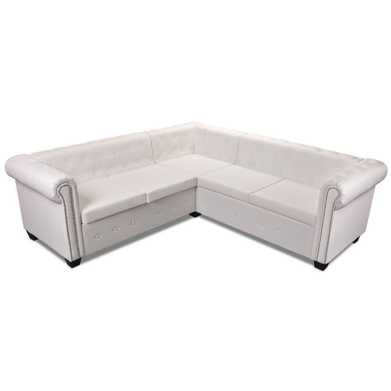 Chesterfield Corner Sofa 5-Seater Artificial Leather White