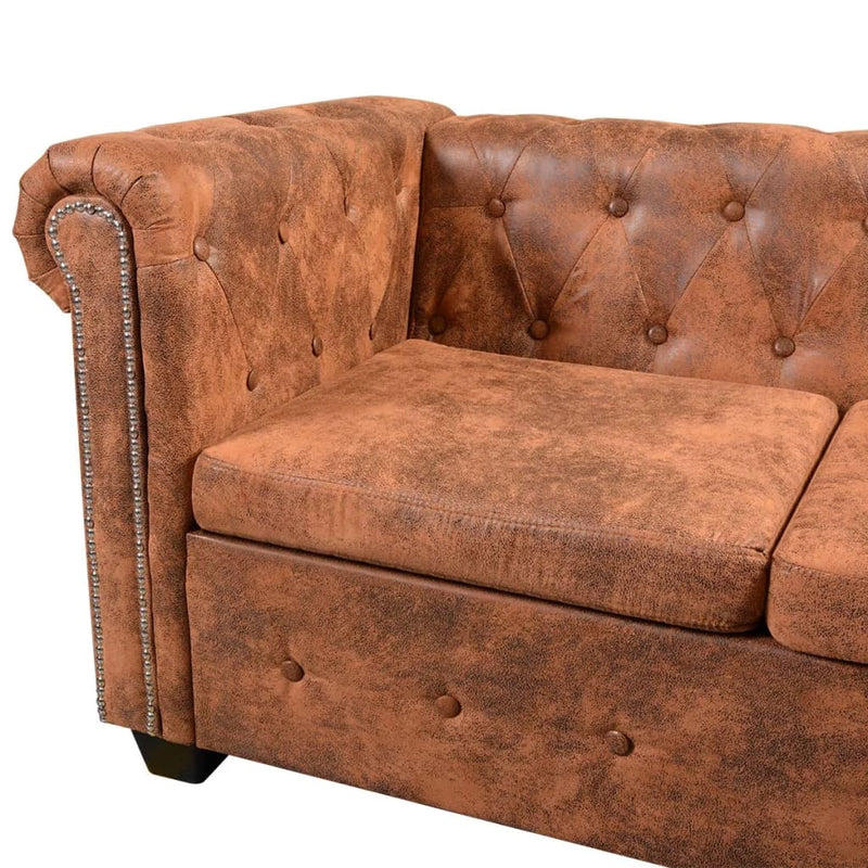 Chesterfield Corner Sofa 6-Seater Artificial Leather Brown