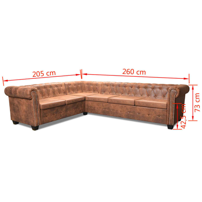Chesterfield Corner Sofa 6-Seater Artificial Leather Brown