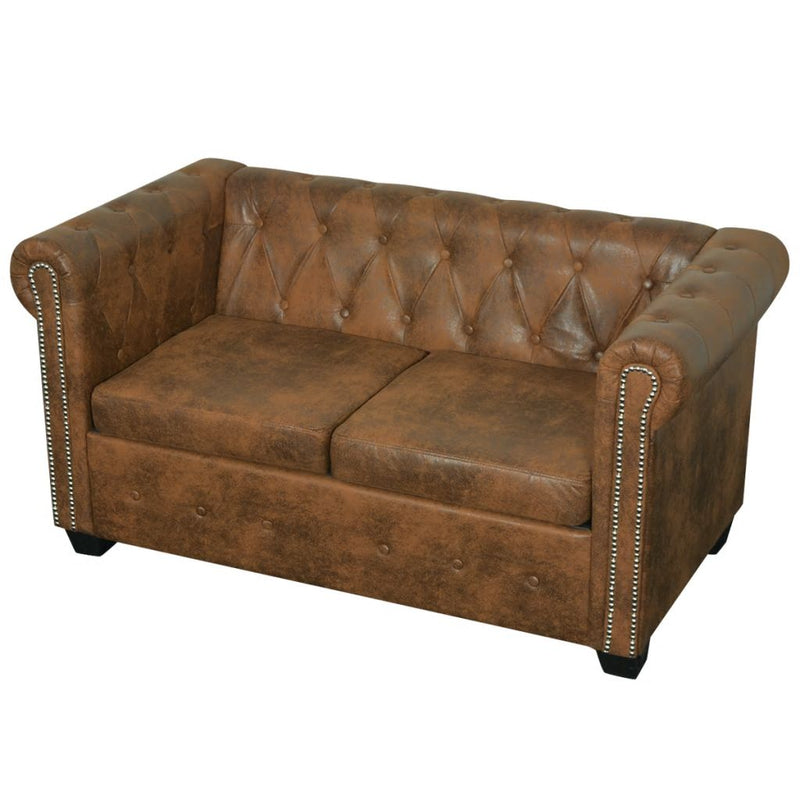 Chesterfield Sofa 2-Seater Artificial Leather Brown