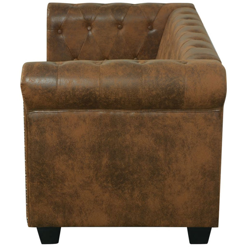 Chesterfield Sofa 2-Seater Artificial Leather Brown