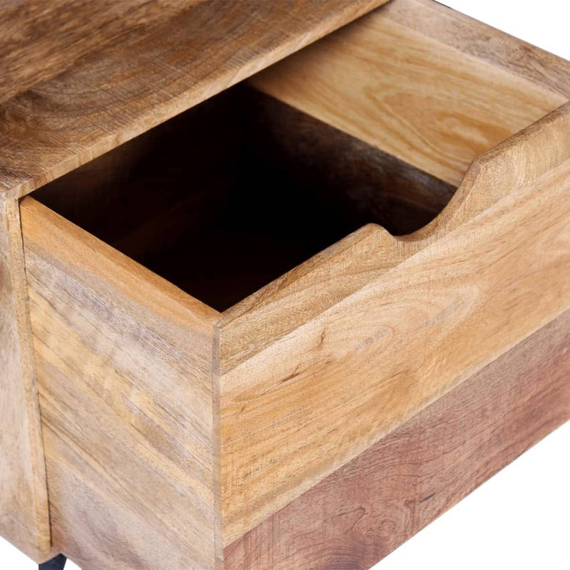 Side Table with Drawer Wheels Mango Wood 40x40x45 cm