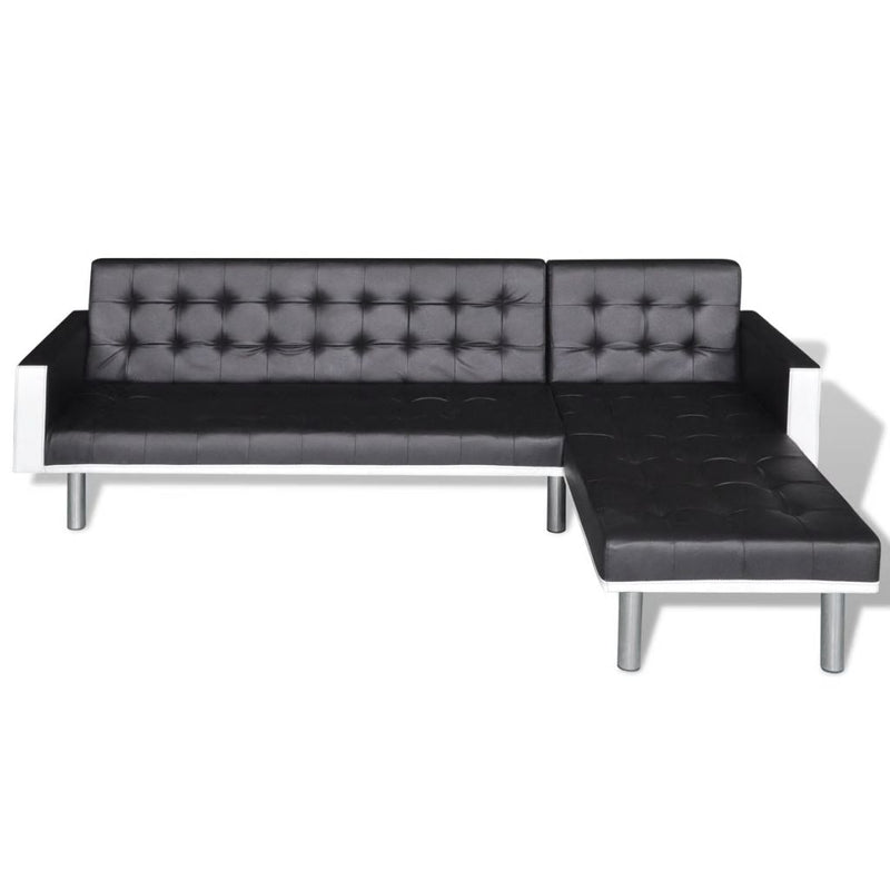 L-shaped Sofa Bed Faux Leather Black