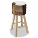 Bar Stool Real Leather and Solid Teak Wood