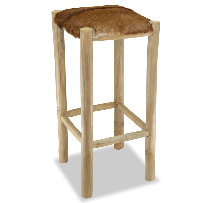 Bar Stool Real Leather and Solid Teak Wood
