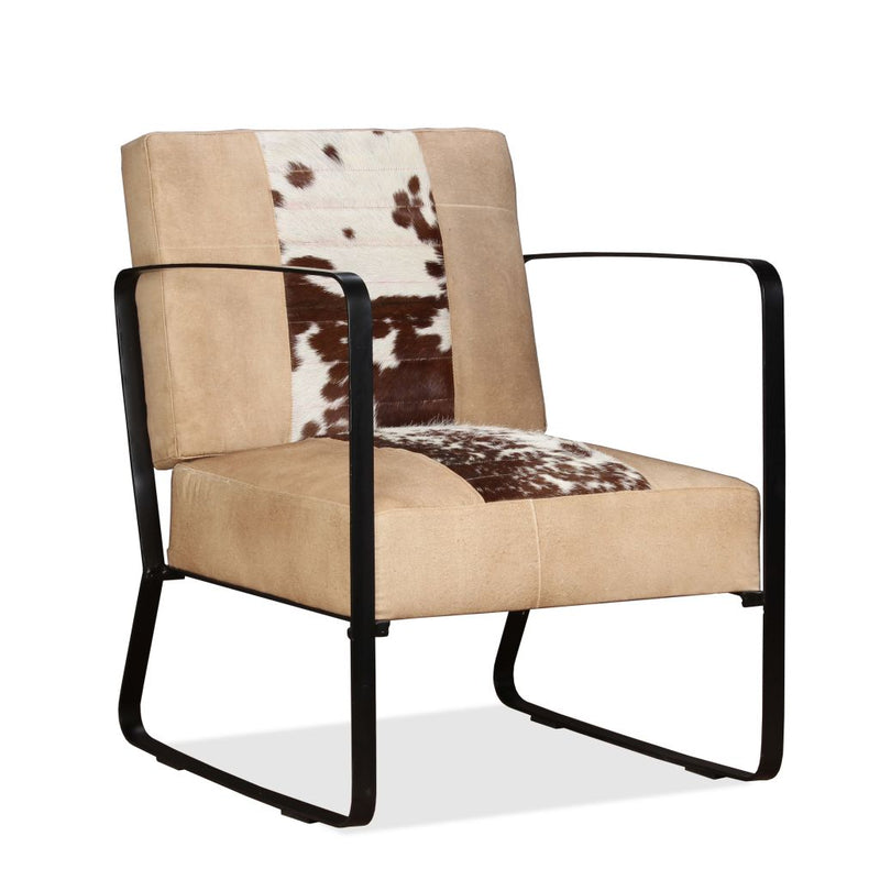 Lounge Chair Cream Genuine Goatskin and Canvas