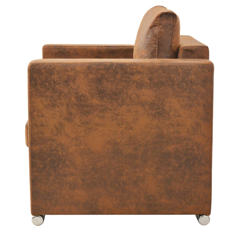 Armchair Brown Faux Suede Leather