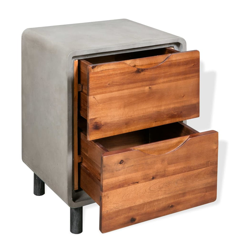 Nightstand Concrete Solid Acacia Wood 40x30x50 cm