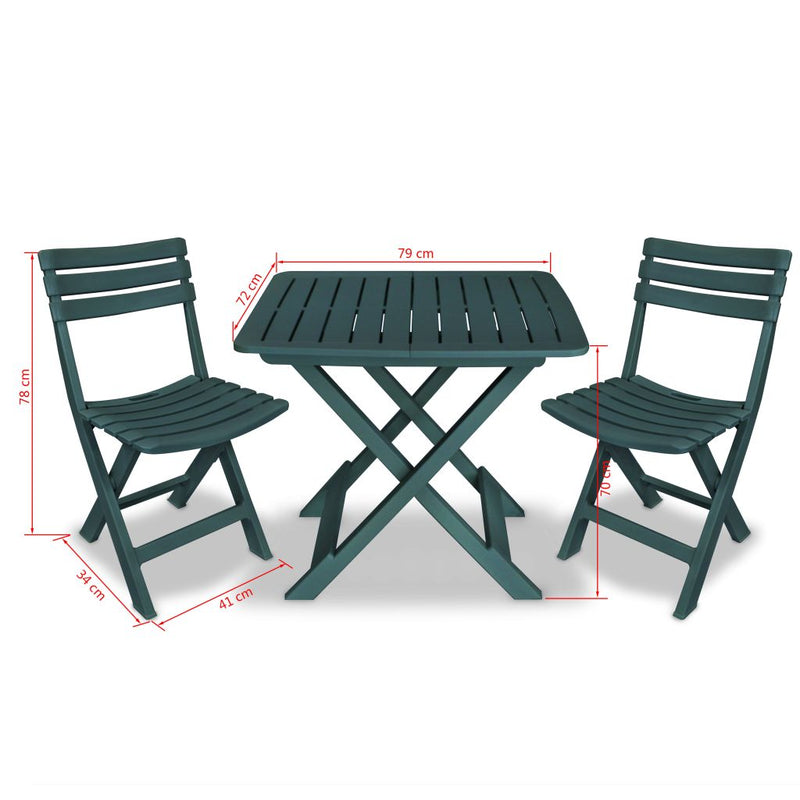 3 Piece Folding Bistro Set Plastic Green