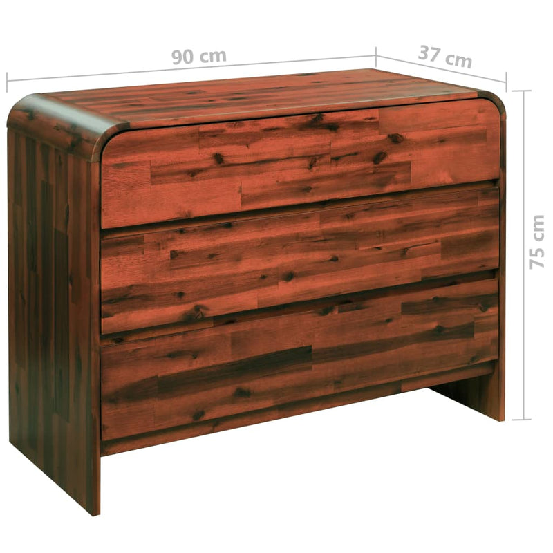 Chest of Drawers Solid Acacia Wood 90x37x75 cm