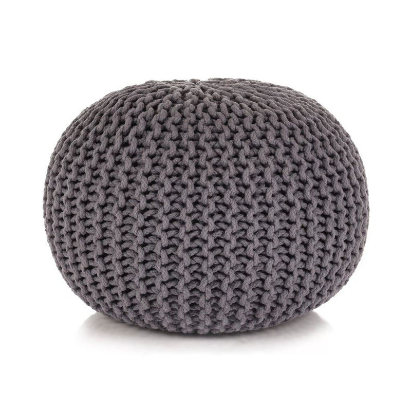 Hand-Knitted Pouffe Cotton 50x35 cm Grey