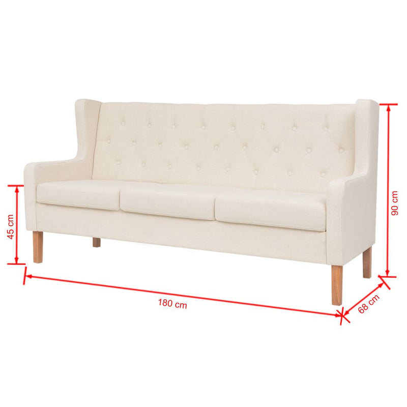 3-Seater Sofa Fabric Cream White