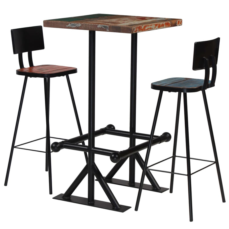 Bar Set 3 Piece Solid Reclaimed Wood Multicolour