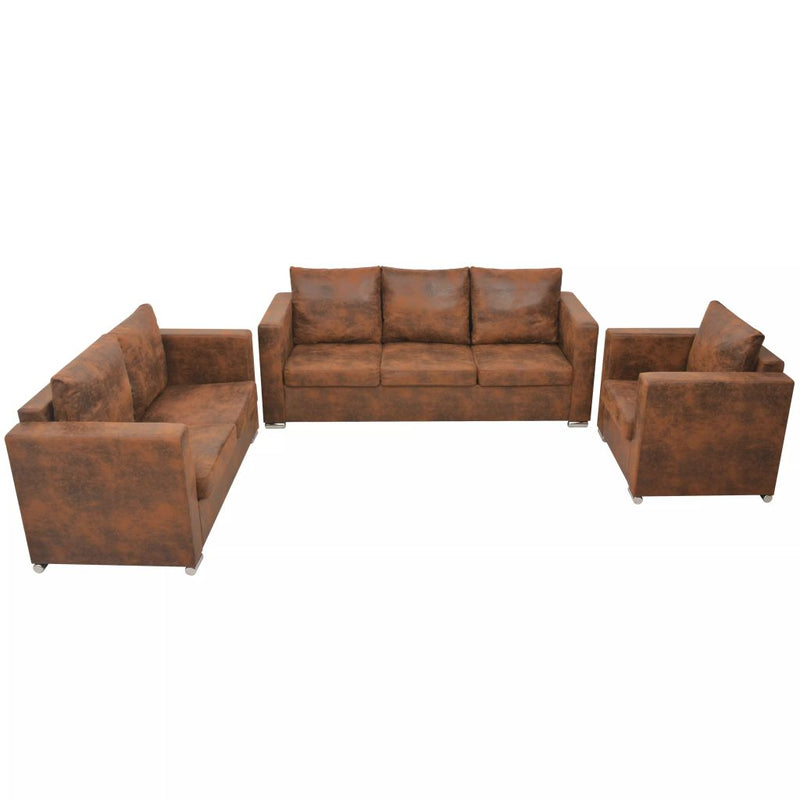 Sofa Set 3 Pieces Artificial Suede Leather