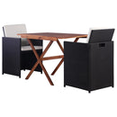 3 Piece Bistro Set Poly Rattan and Acacia Wood Black
