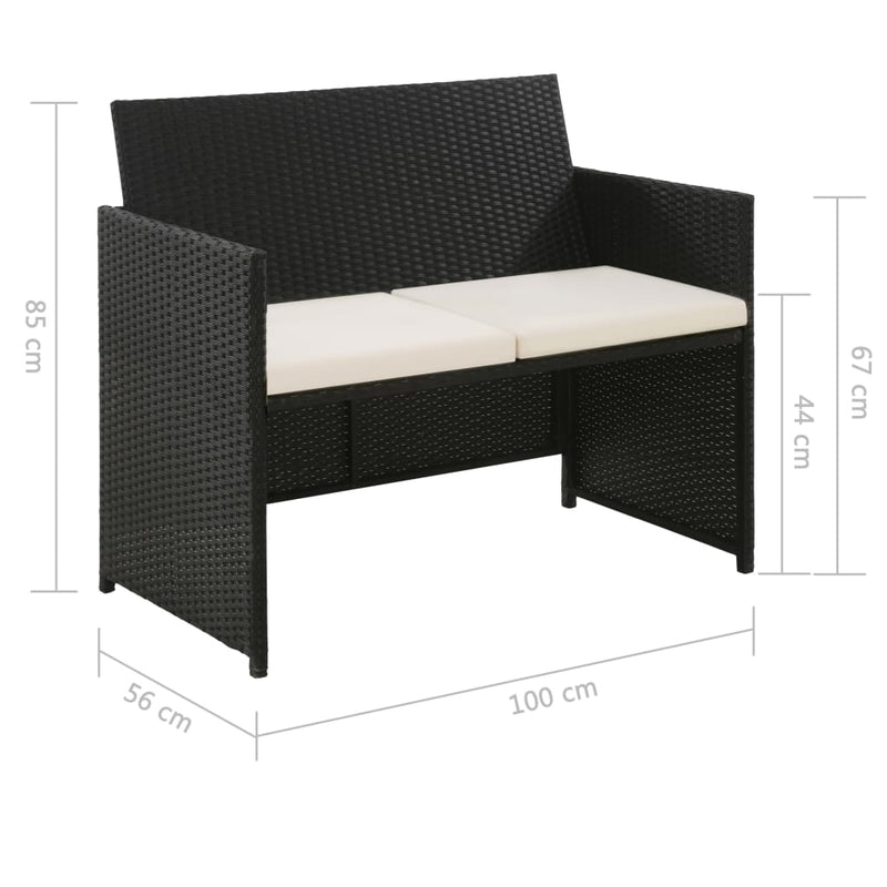 2 Seater Garden Sofa with Cushions Black Poly Rattan