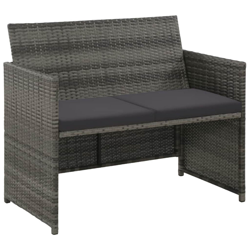 2 Seater Garden Sofa with Cushions Grey Poly Rattan