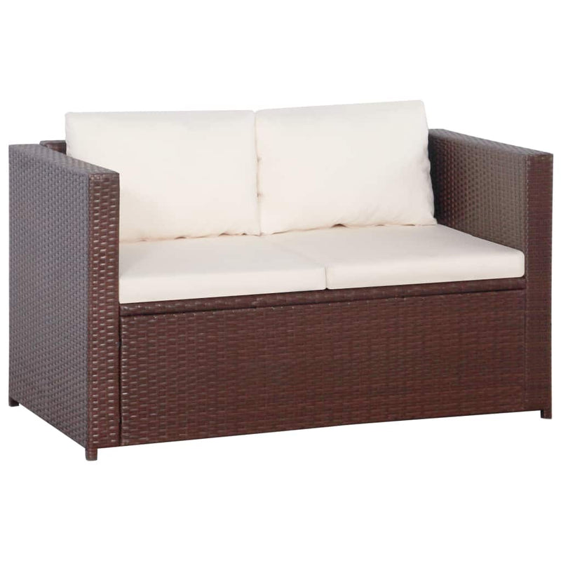 3 Piece Bistro Set Poly with Cushions Rattan Brown