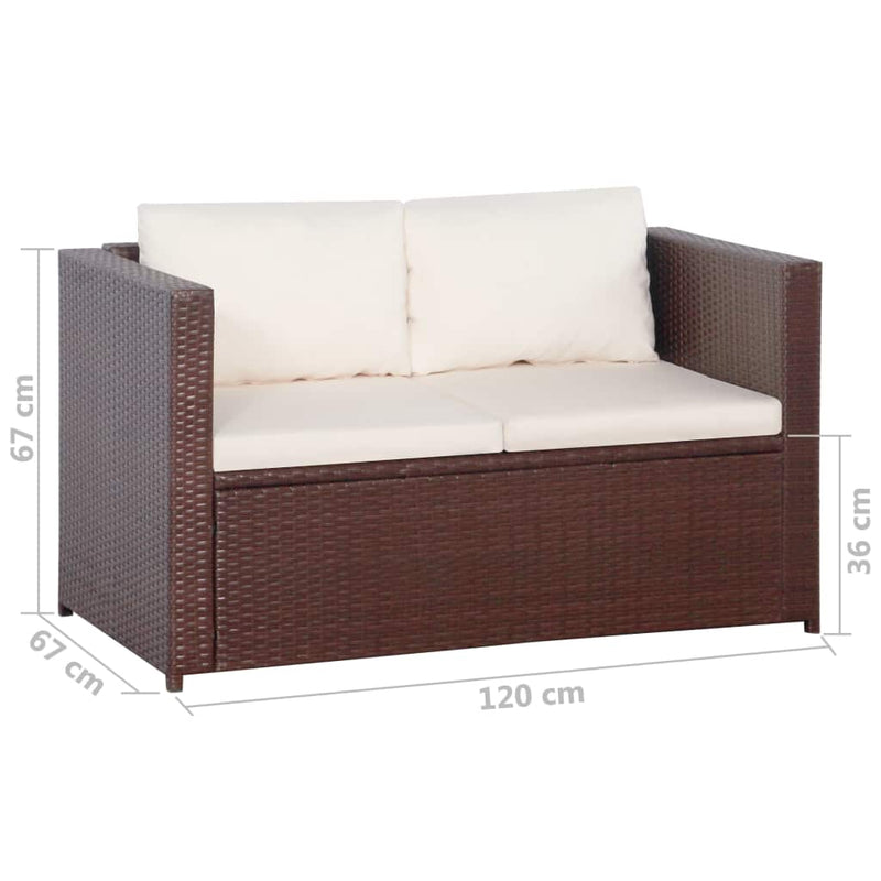 3 Piece Bistro Set Poly with Cushions Rattan Brown