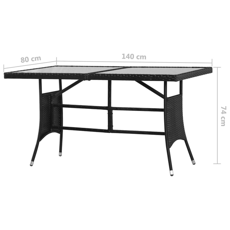 Garden Table Black 140x80x74 cm Poly Rattan